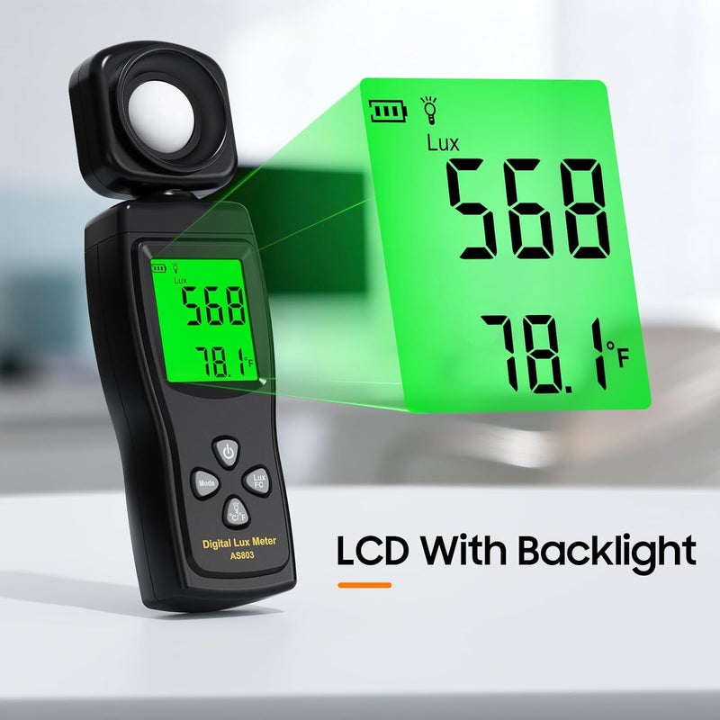 Ohcans Digital Illuminance Light Meter, 0~200,000 Lux Range with 180º Rotating Sensor Light Meter Foot Candles, Backlight LCD Display, Handheld Light Meter for Plants, Photography, Indoor, Film Camera - Image 2